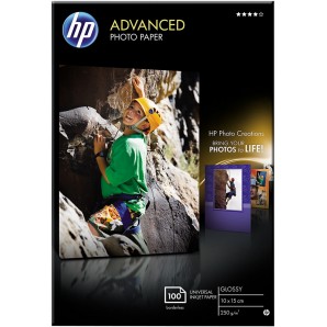 Lesklý fotografický papír HP Advanced Glossy Photo Paper - 10x15cm, 250 g/m2, 100 listů, pro tisk bez okrajů